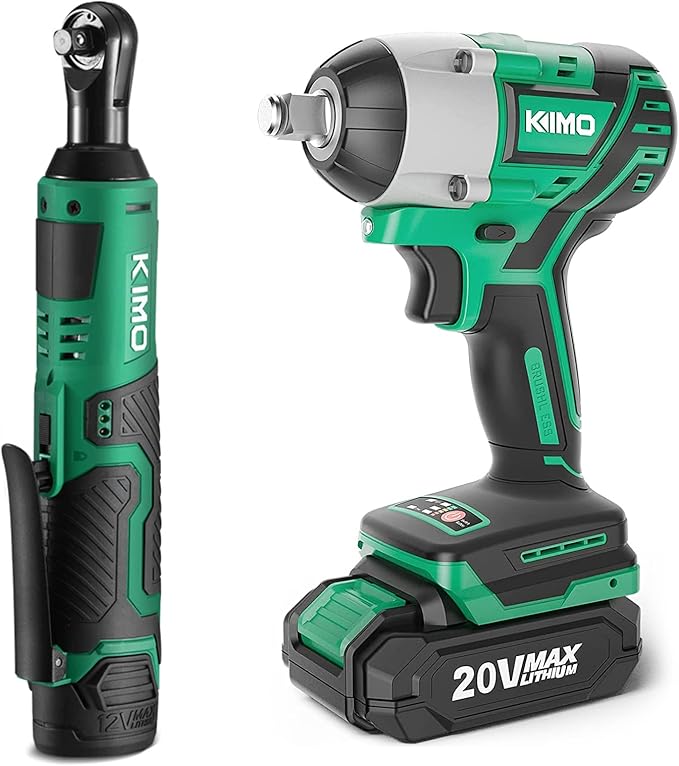 KIMO 20V Cordless Impact Wrench Set+3/8" Cordless Electric Ratchet