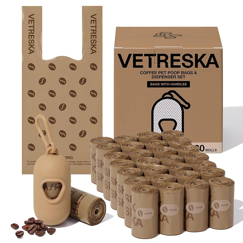 Bolsas para Fezes de Cães com Alças e Aroma de Café VETRESKA 450 Unidades