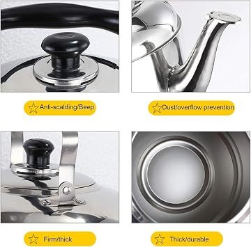 Small Tea Kettles for Stove Top, 3.2 Quart Stainless Steel Teapot, Whistling Tea Pots, Food Grade Teakettles with Loud Whistle and Anti-Rust