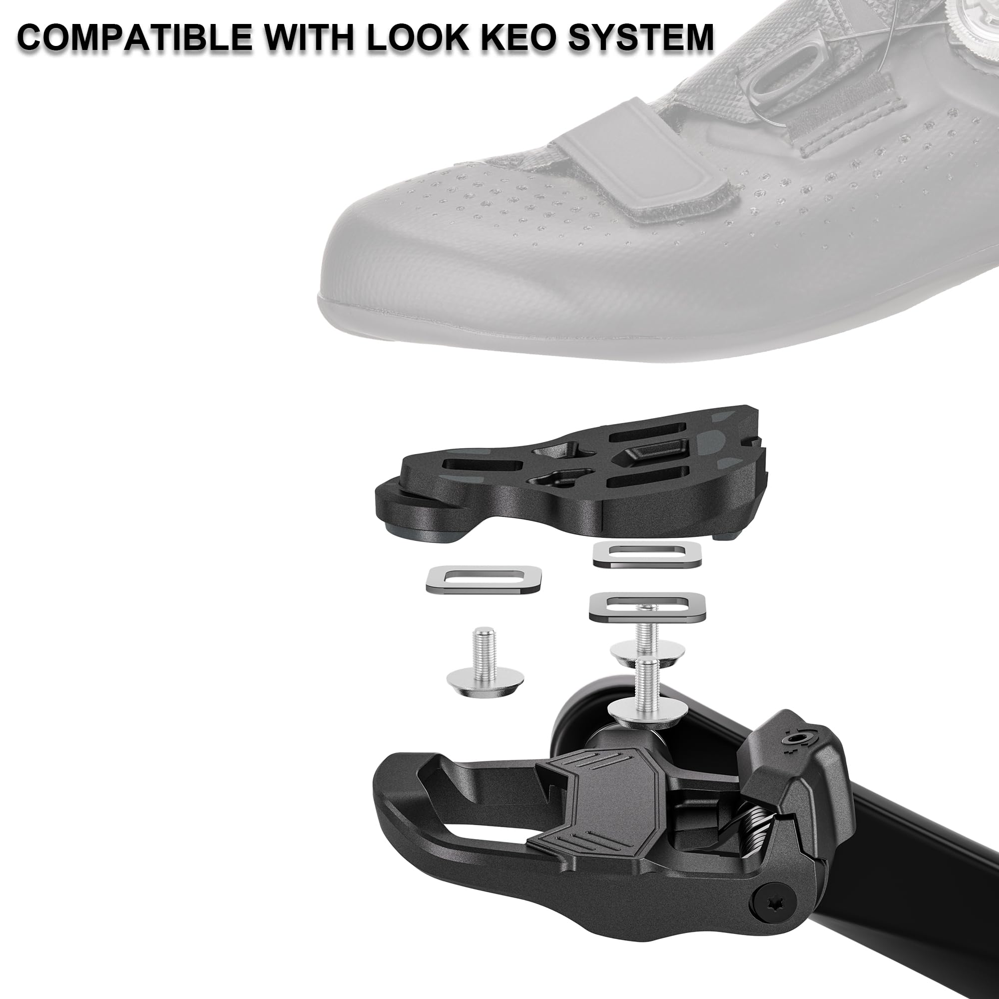 GEWAGE Pedali a scatto per bici da strada, tensione regolabile, robusto corpo composito, compatibile con sistema Look KEO, inclusi cleats e materiale di montaggio
