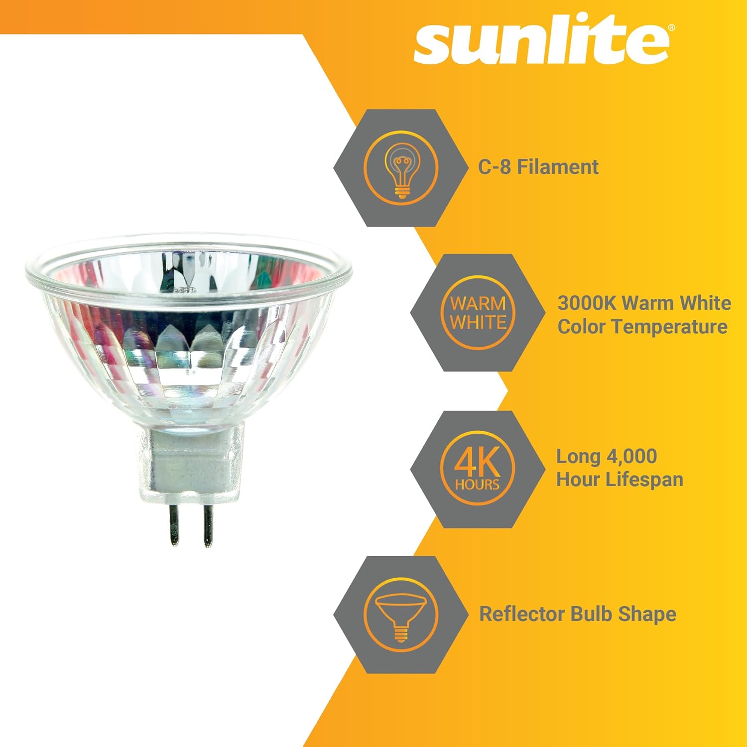 Sunlite MR16 EYs ELB Clear Reflector Light Bulb, 42 Watts, 12V, 2-Pin GU5.3 Base, 3.5A, 3000K Warm White, Ideal for Home Improvement, Landscape Lighting, and Track Light Bulbs, 1 Pack