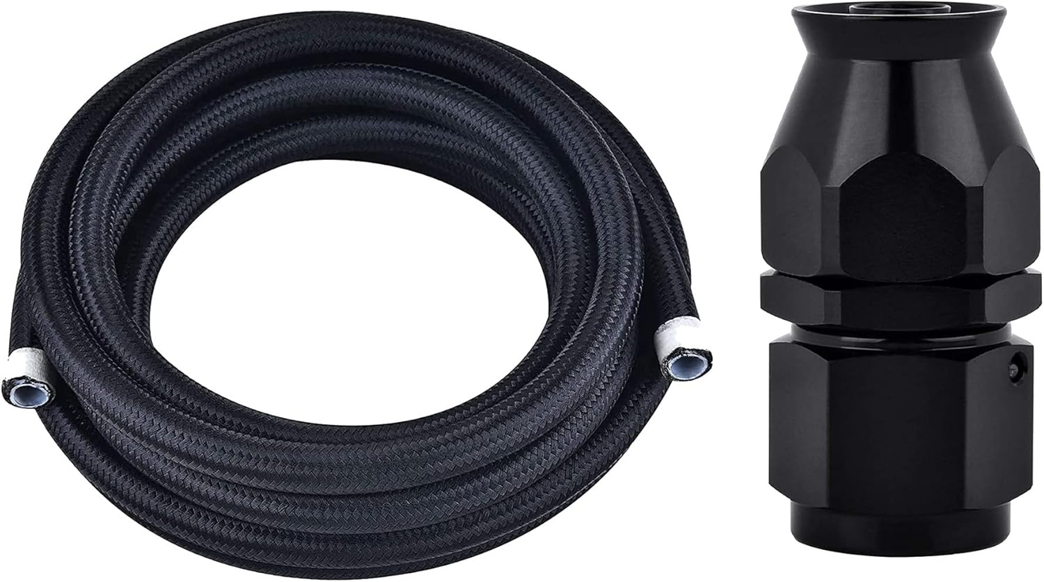 EVIL ENERGY 6AN PTFE E85 Nylon Fuel Hose 10FT Bilver Bundle with 6AN PTFE Hose End Fitting Straight