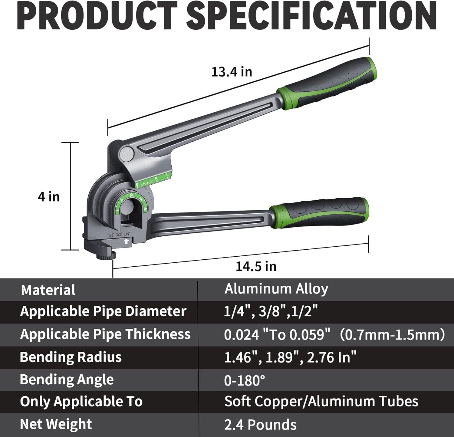 Tube Bender 180°, 1/4", 3/8", 1/2" (6/10/12mm) O.D. Pipe Bender, 3 in 1 Tubing Bender, Brake Line Bender for Air Conditioning Refrigeration Repair (1/4", 3/8", 1/2")