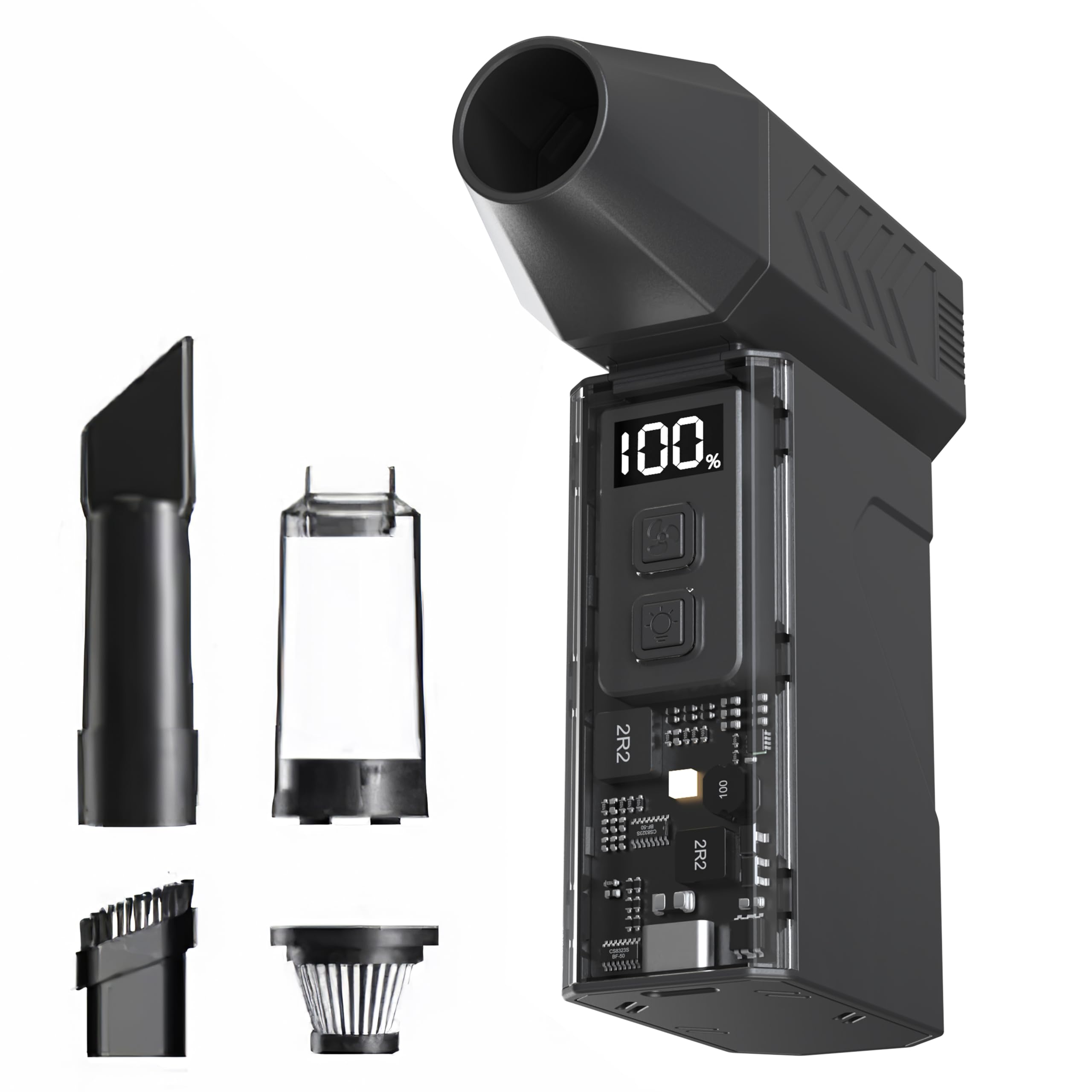 Limpiador de aire comprimido con ventilador turbo de 180.000 rpm, 200 W, fuerte potencia eólica, 30 W, carga rápida bidireccional, 1-30 niveles de regulación de velocidad, diseño portátil