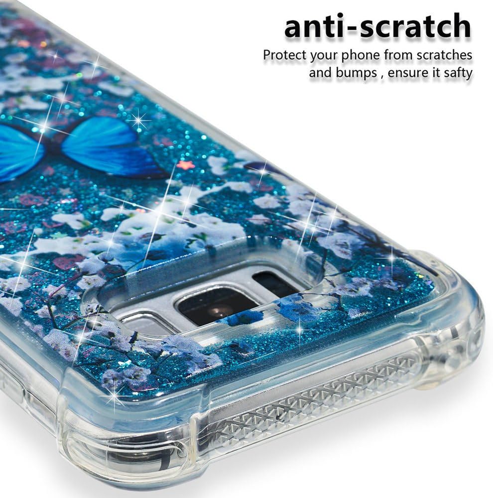 S8 Glitter Case,Galaxy S8 Clear Case, Cattech New Pattern Glitter Liquid Sparkle Floating Luxury Bling Quicksand [Drop Protection][Non-Slip] Slim Clear Soft TPU Cover for Samsung S8 (Blue Butterfly)