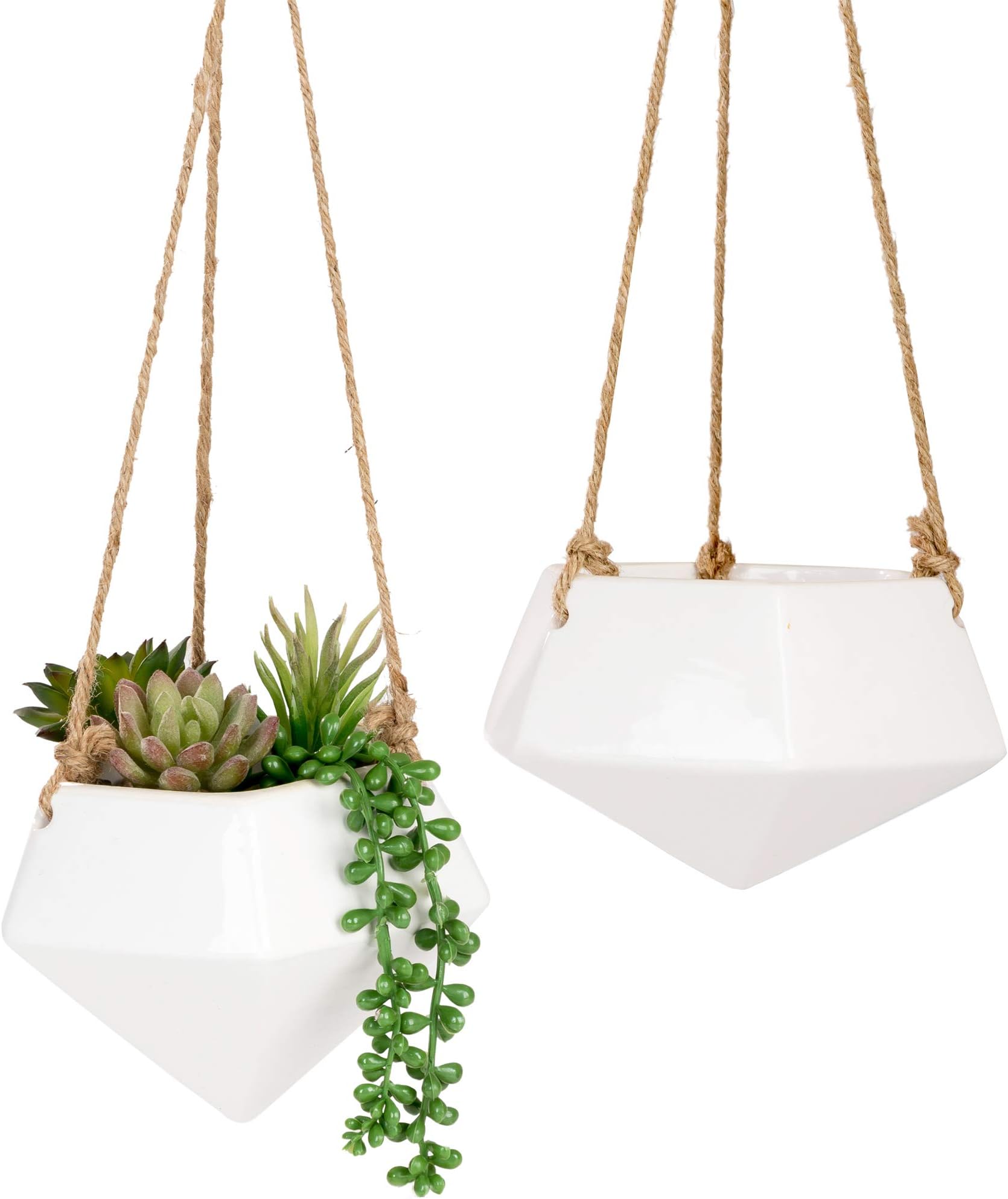Nattol White Hanging Planters, Ceramic Hanging Plant Pot for Indoor Plants, Planter for Wall Décor, Set of 2