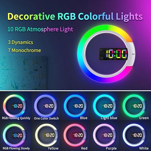Miniatura 4 de Reloj de pared digital LED grande, reloj despertador de pared redondo de 12 pulgadas con control remoto Conrol RGB luz nocturna temperatura semana