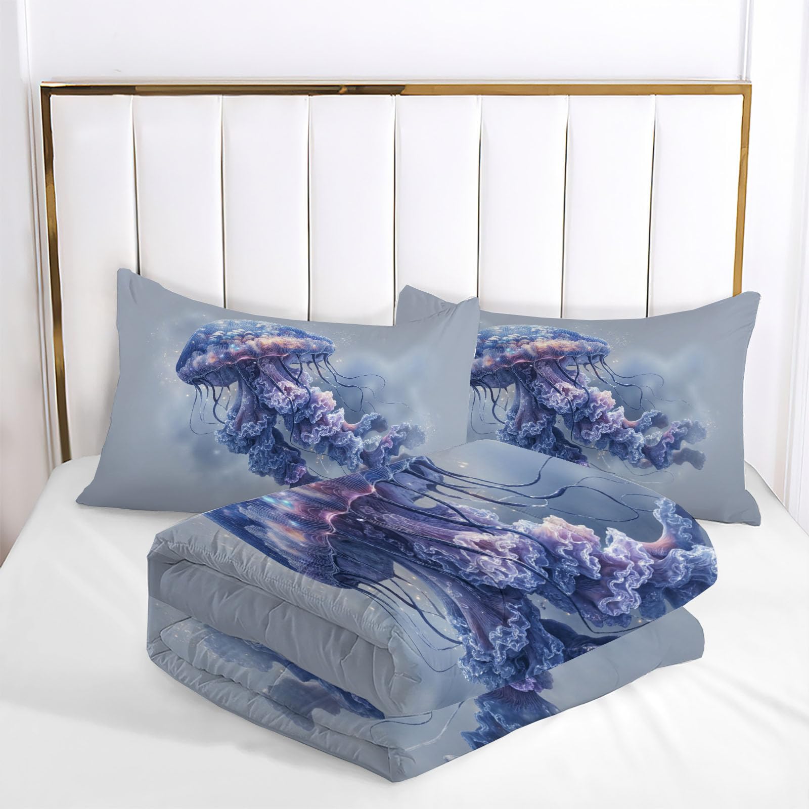Trapunta Letto Singolo 4 Stagioni Piumone per Bambini, Astratto Medusa Leggero Semplice Animale Set di Biancheria da Letto 140x200cm con 1 Federe,Piumino Lavabile In Lavatrice