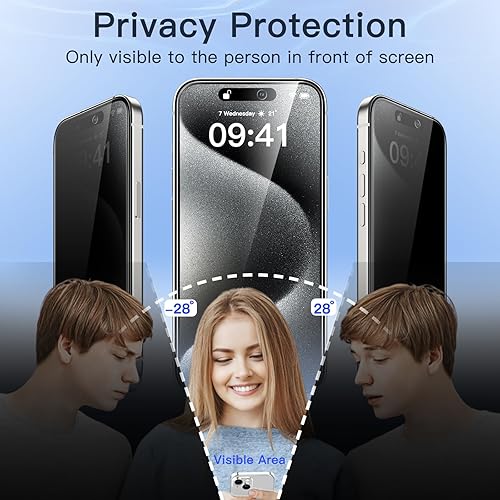 Miniatura 4 de JETech Protector de pantalla de privacidad para iPhone 15 Pro de 6.1 pulgadas, película de vidrio templado antiespía con herramienta de fácil