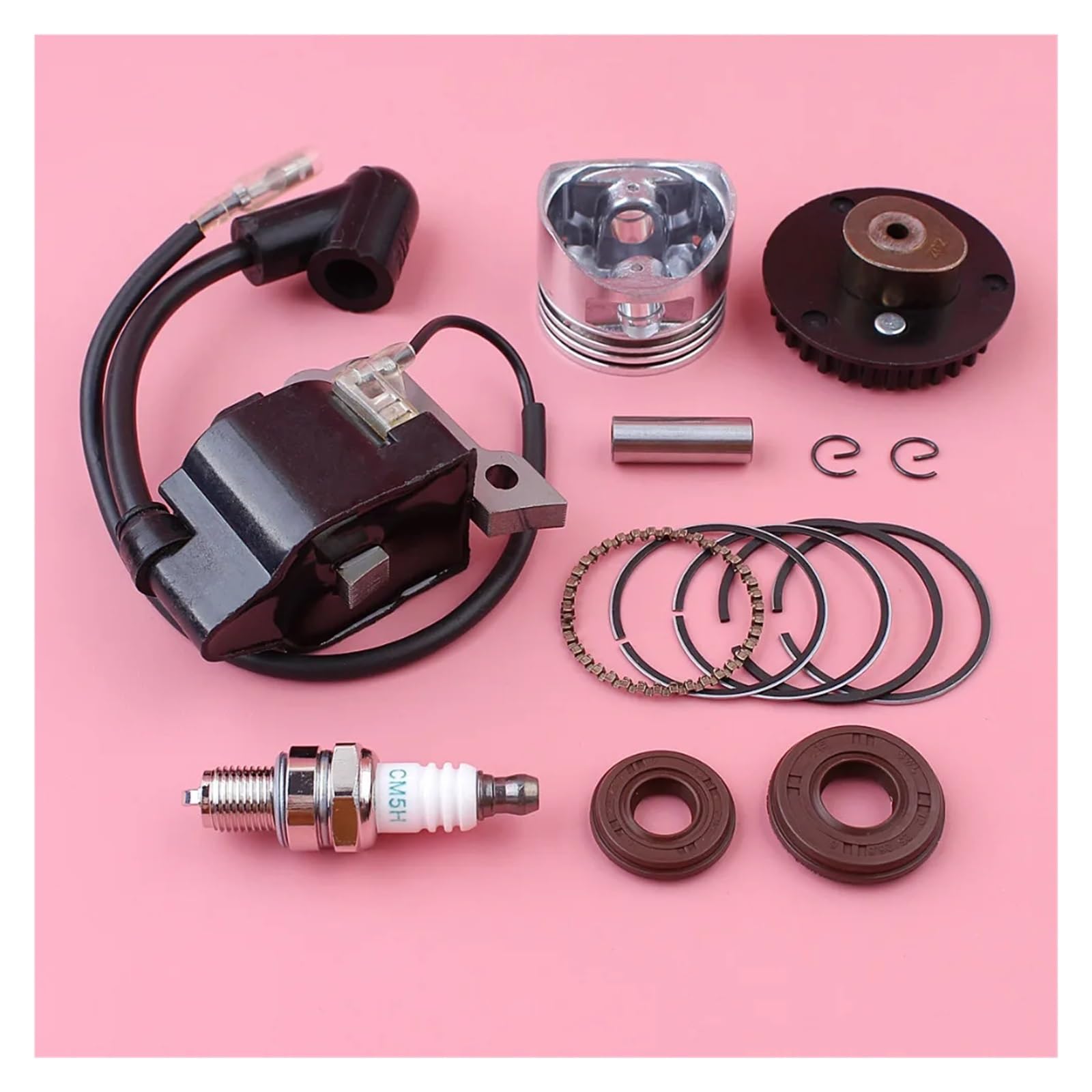 Bobina de Encendido, pistón de 35 mm, polea de árbol de levas, Kit de tapón de Sello de Aceite, Compatible con GX25 GX 25, 25 Engine Size, 4 Tiempos, Repuesto for cortacésped.