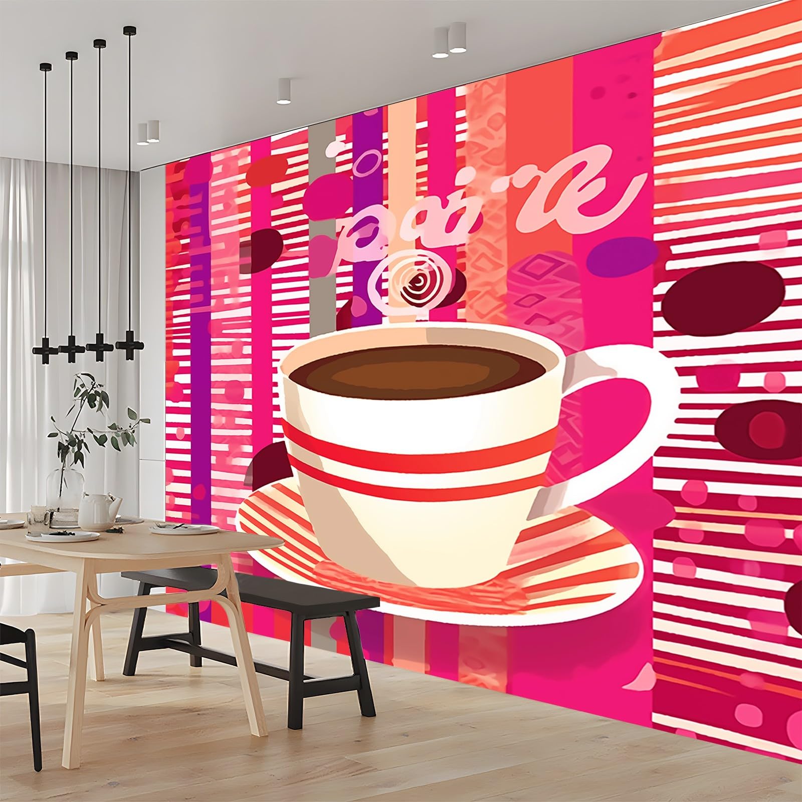 Kolorowa fototapeta, malowany kubek do kawy w paski, nadruk fototapeta, mural 3D, dekoracja plakatu, materiał płócienny do salonu, sypialni, pokoju dziecięcego, akcja 400 x 280 cm (szer. x wys.)