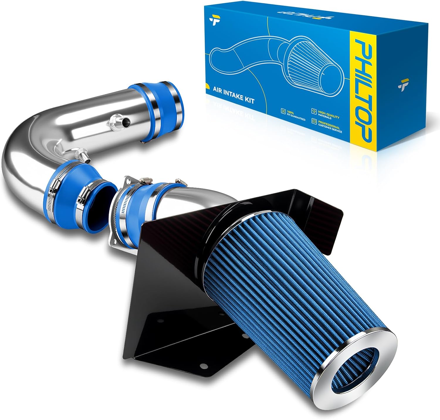 PHILTOP 4" Air intake kit, Cold Air Intake Blue Tube + Heat Shield for Expedition 1997-2004 / F150 1997-2003 / F250 1997-1999 V8 4.6L V8 5.4L, F150 Heritage 2004 V8 4.6L, Navigator 1998-1999 V8 5.4L