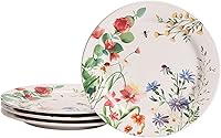 Vista 14 de Bico Blue Floral Haven - Juego de 4 platos de cena grandes de cerámica de 11 pulgadas para pasta, bistec, elegantes platos para servir, aptos