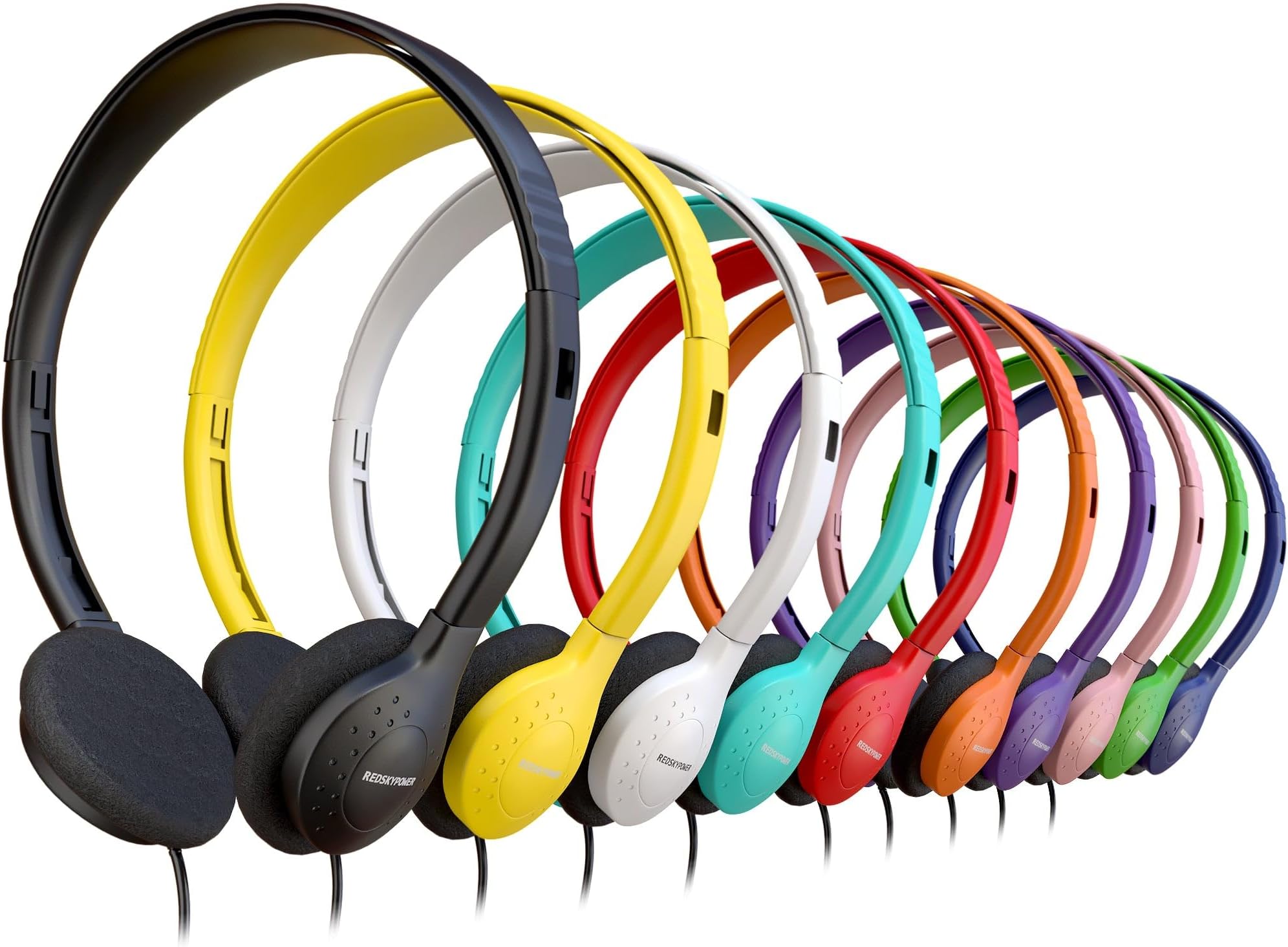 10 Pack Bulk Wired Headphones, On Ear with 3.5mm Jack, 4ft Tangle Free Cable, Comfortable Fit, Affordable and Cost Effective, Ideal for School Classroom Testing Students Events Groups, Mix