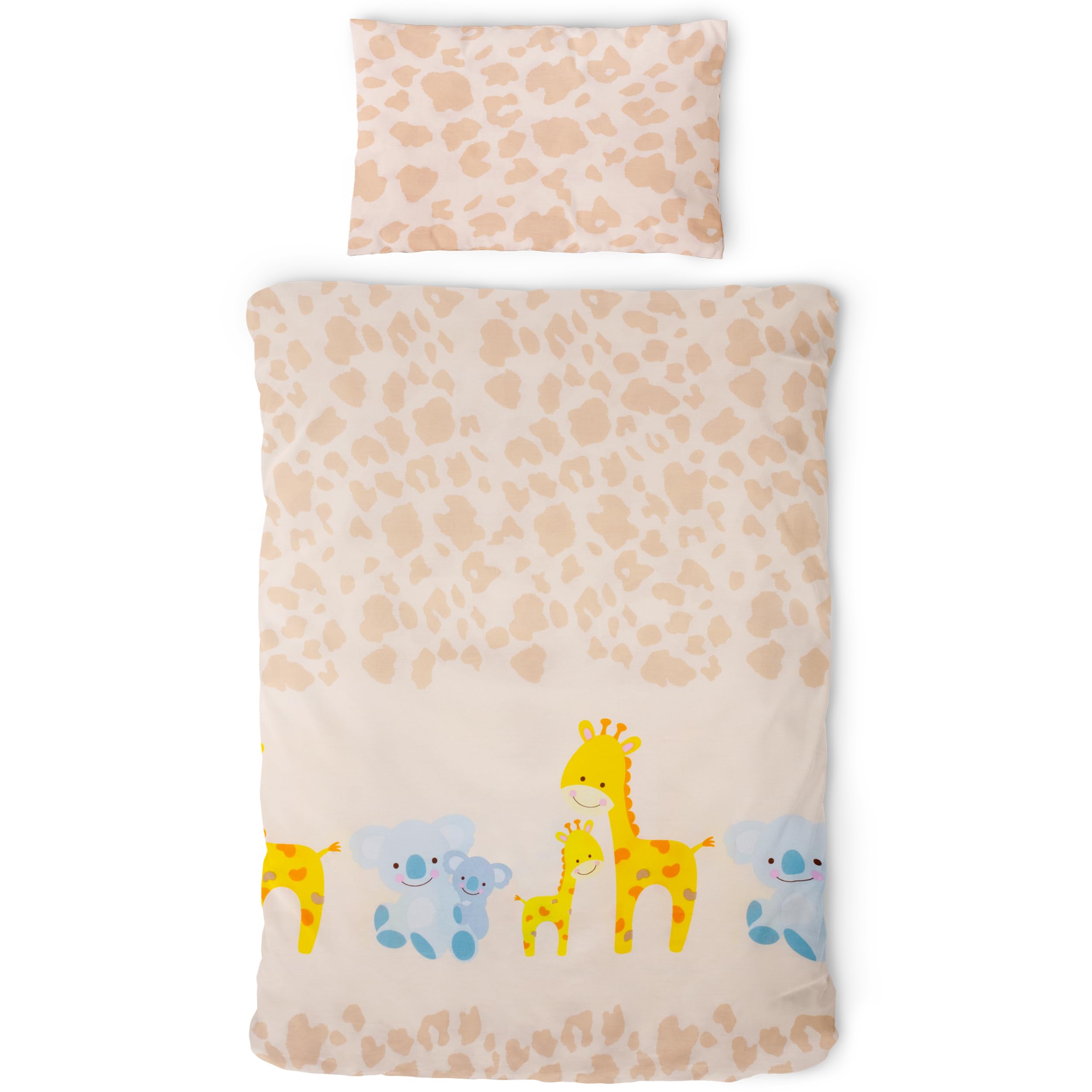 Gräfenstayn® 2-TLG. Kinderbettwäsche Set mit Tiermotiv und integriertem Reißverschluss - aus 100% Baumwolle (Renforce-Qualität) - Deckenbezug 135x100cm und Kissenbezug 60x40cm (Giraffe & Koala)