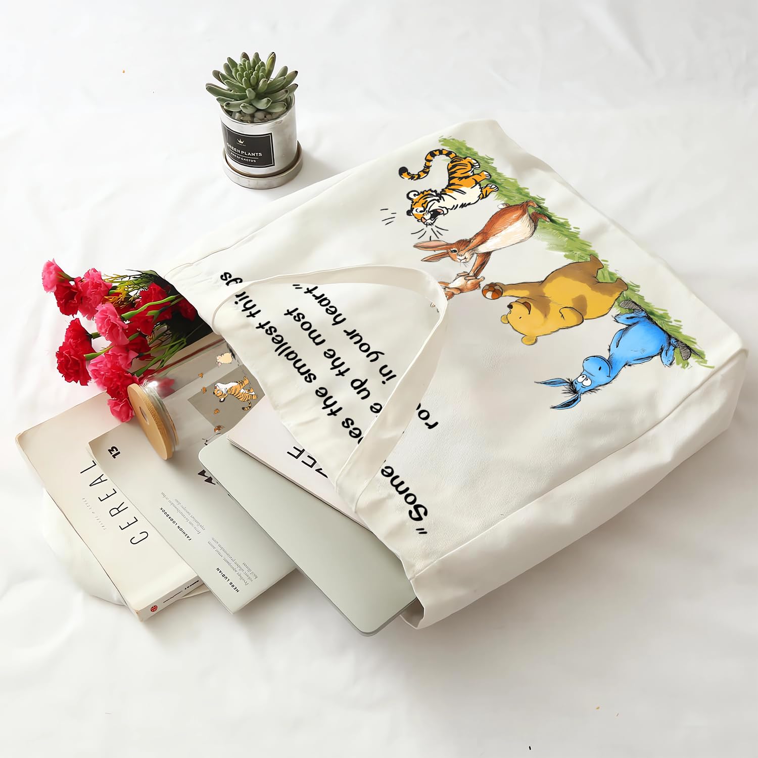 Cute Bear Gifts for Women, Canvas Tote Bag & 16 oz Iced Coffee Glass Cup Set, Birthday Gifts for Best Friends Bear Lovers