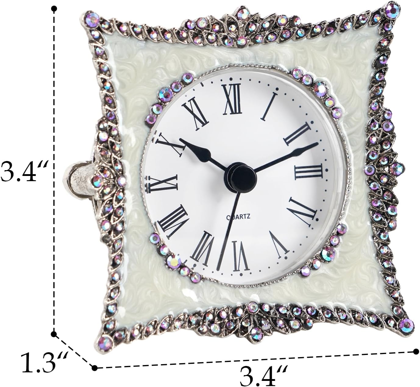 NIKKY HOME Crystal Elegant Small Quartz Analog Table Clock with Rosy Rhinestone Non-Alarm Desk Clock 3.5 by 1.5 by 3.5 Inches, White and Pink