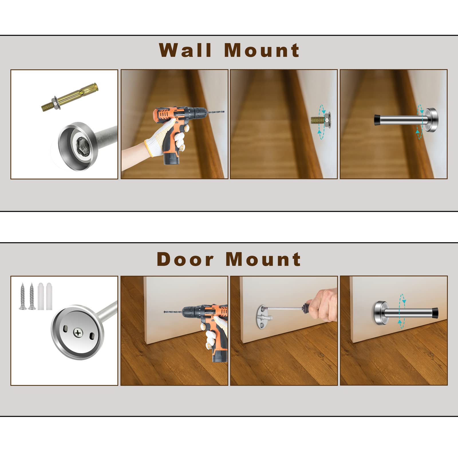 Door Stop 2 Pack, Long Door Stopper, 6 Inch Large Modern Brushed Metal Doorstop Door Holder with Mute Rubber Tip - Image 4