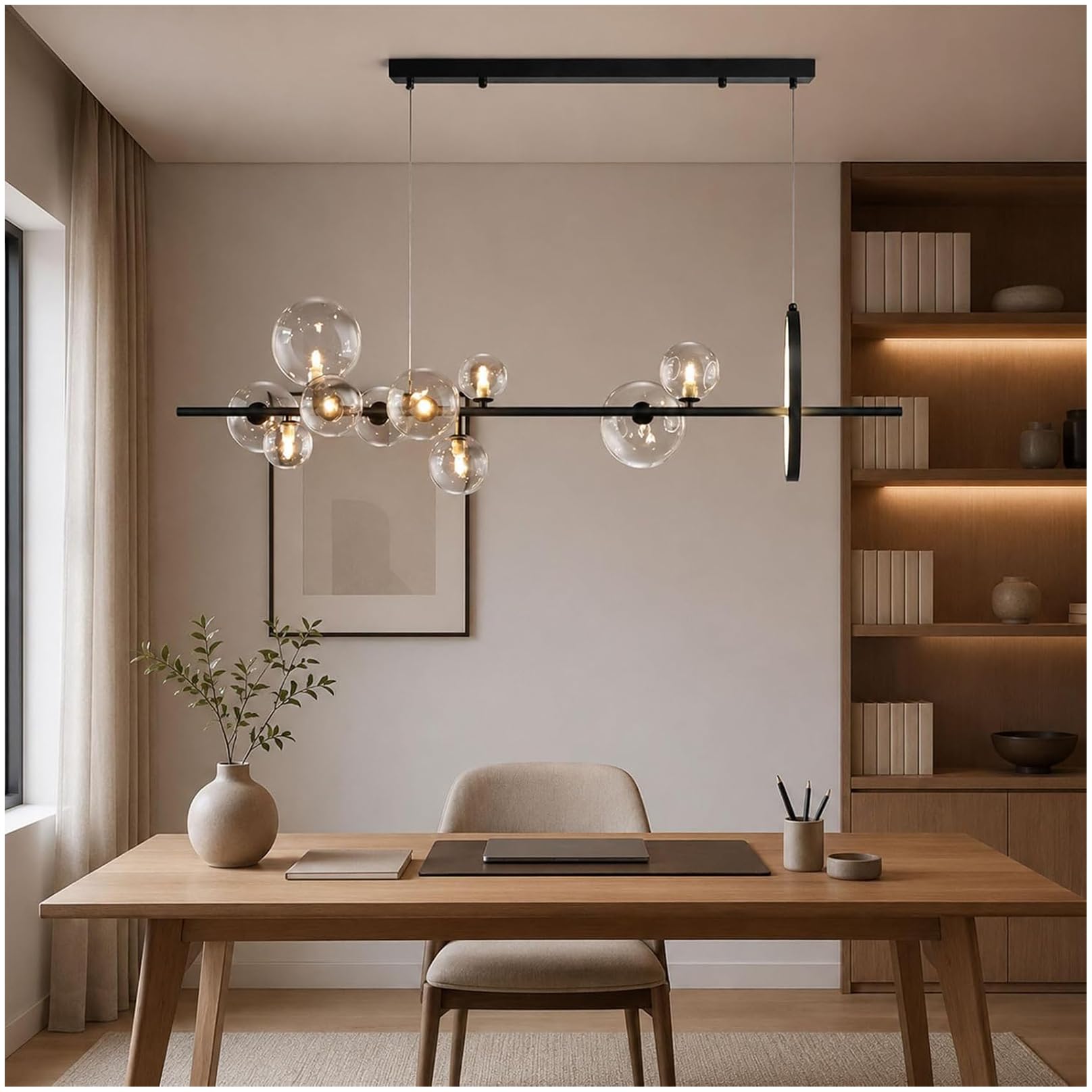 Lampada a Bolle Sospesa,Design Minimalista con Sfere di Vetro e Struttura in Metallo Nero Opaco,Per Tavolo da Pranzo o Isola Cucina, Installazione a Soffitto (nero, 120 * 30cm)
