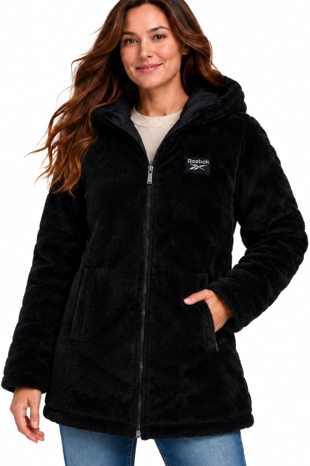 Reebok Womens Winter Jacket - Sherpa Fleece Lined Reversible Insulated Puffer Parka Winter Coats for Women with Faux Fur Hood