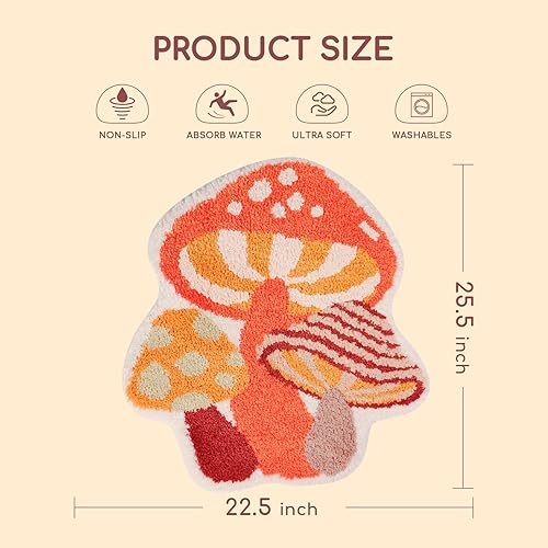 Miniatura 2 de Alfombra de baño con diseño de hongos, pequeña, antideslizante, de secado rápido, lavable, para baño, tapete de baño absorbente de agua, tapete de