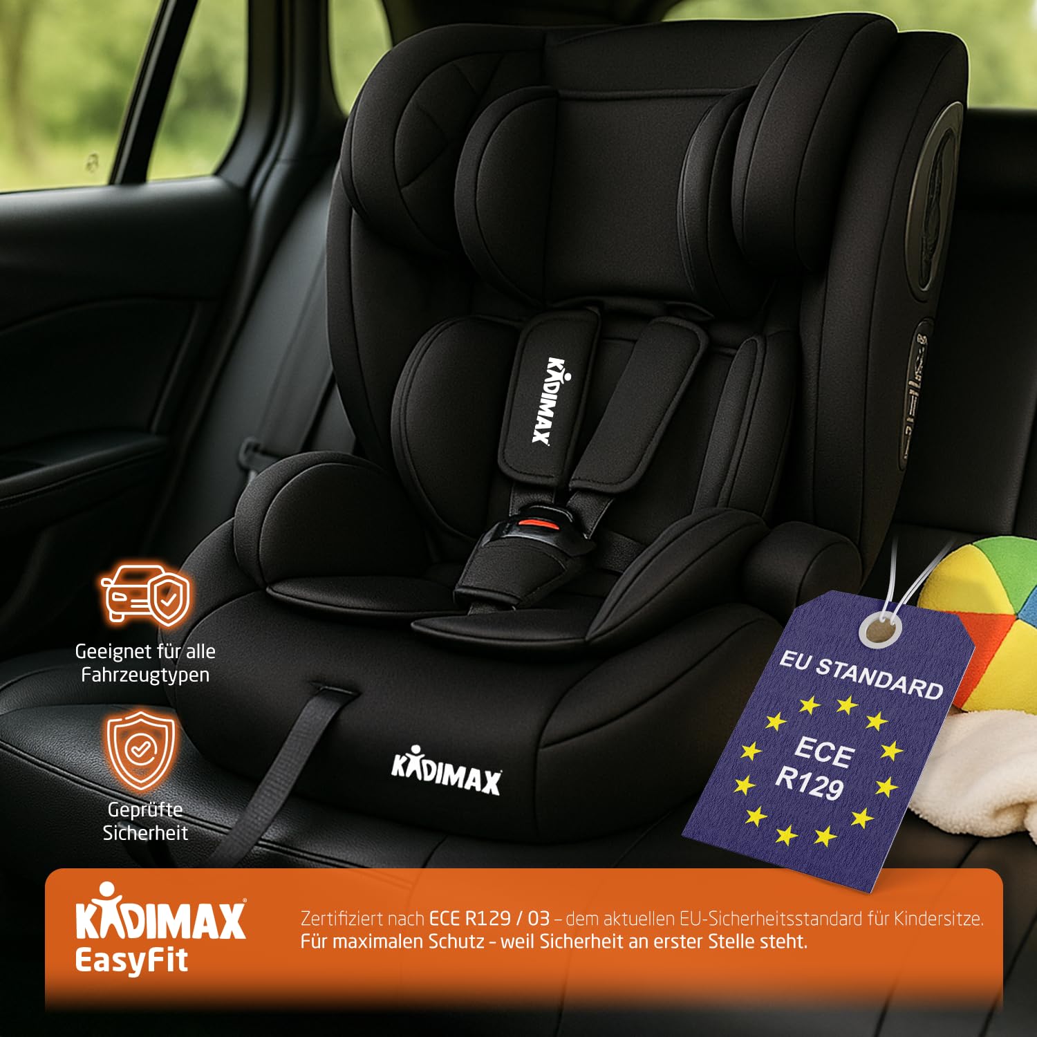Kindersitz i-Size Autokindersitz 9-36 kg ab 15 Monate bis 12 Jahre ECE R129/03 Gruppe 1/2/3 höhenverstellbare Kopfstütze Schwarz