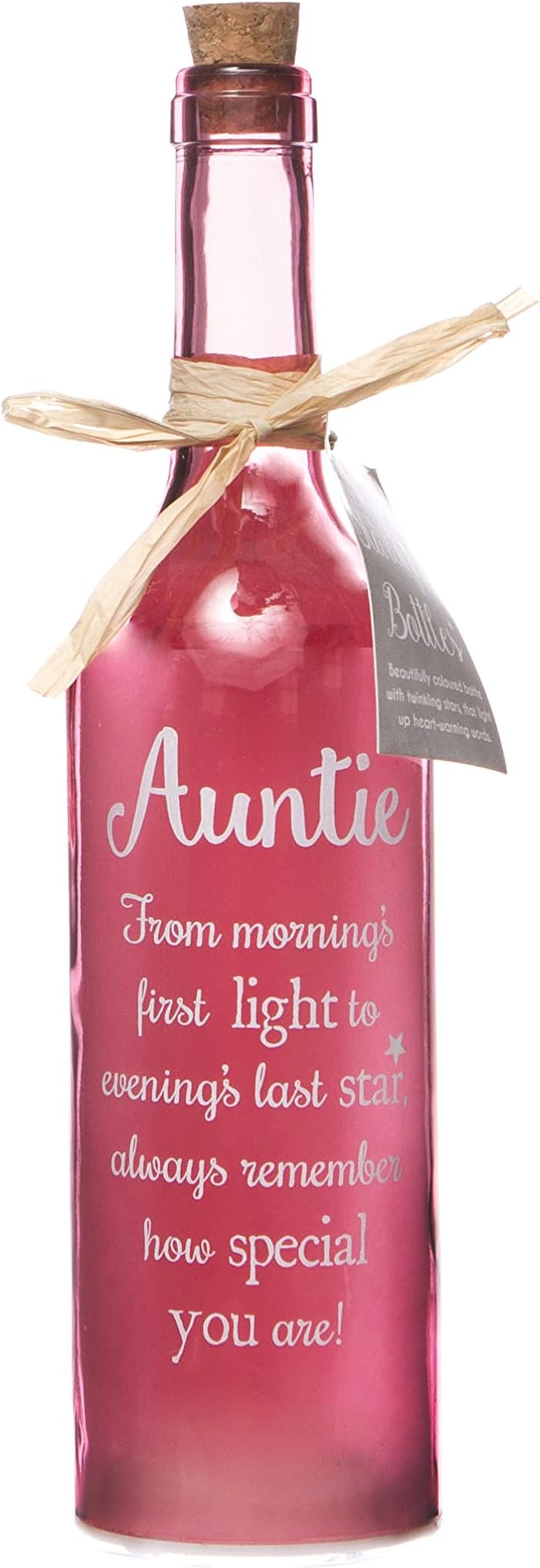 Boxer Gifts SB1123 Light-Up LED Auntie Glass Starlight Bottle | Beautiful, Decorative Homeware Perfect for Her | Complete with Gift Tag, Pink