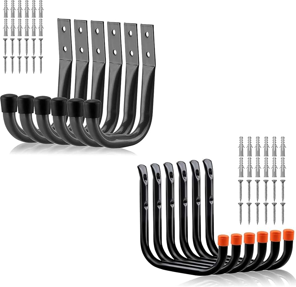 Garage Hooks Heavy Duty - 6Pcs 6Inch Metal Garage Storage Hooks for Wall and 6 Pack Garage Hooks
