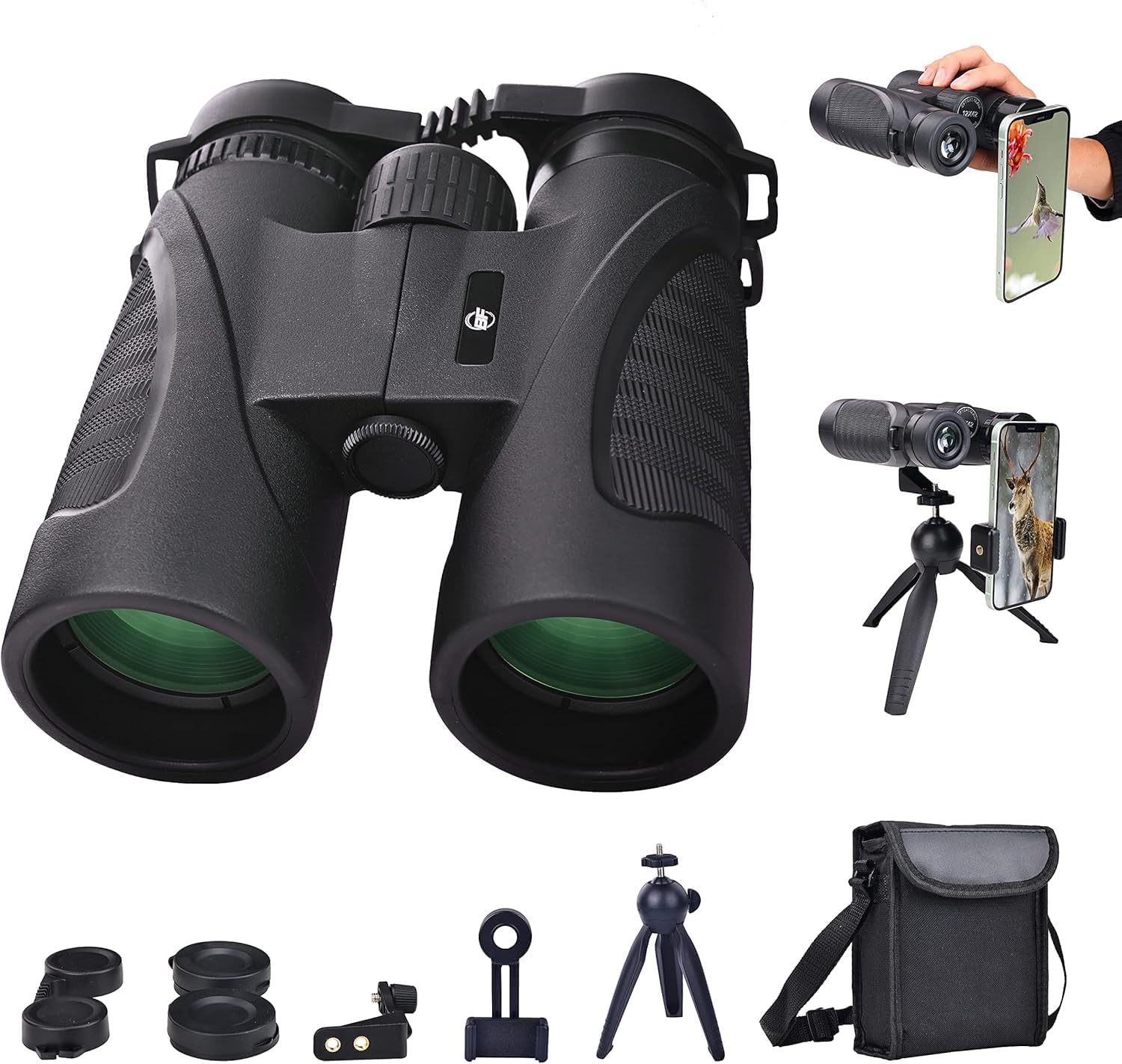 Elevon 12x42 HD Binoculars for Adults – High Powered Lightweight Binoculars Set with Phone Adapter &amp; Tripod BAK4 Prism for Bird Watching Hunting Travel Stargazing – nan – Black - $59.86