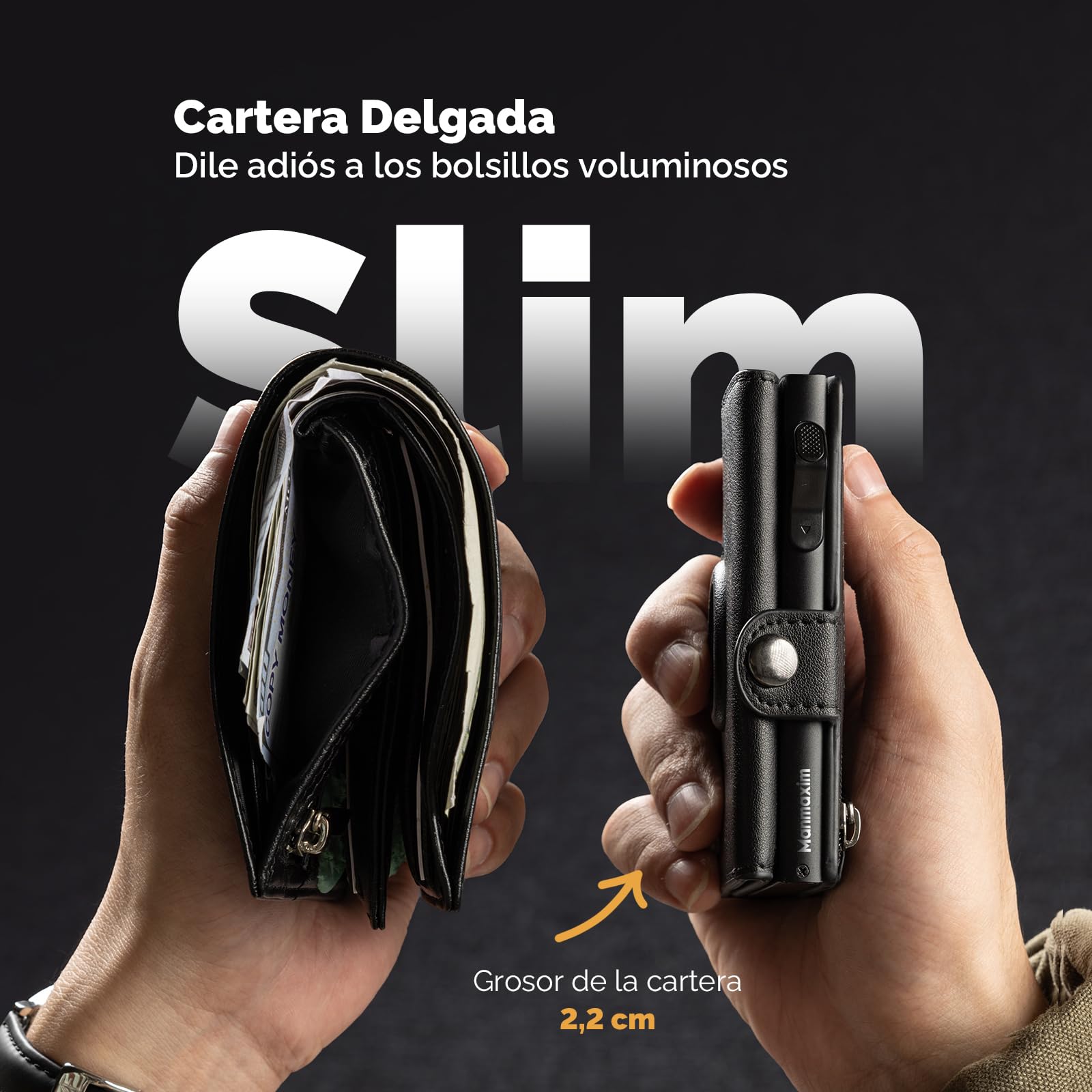 Cartera para Hombre, Cartera RFID Smart Wallet for Men, Compact Monedero para Hombre para 12 Tarjetas, Monedero con Compartimento para Monedas y ID Ventana