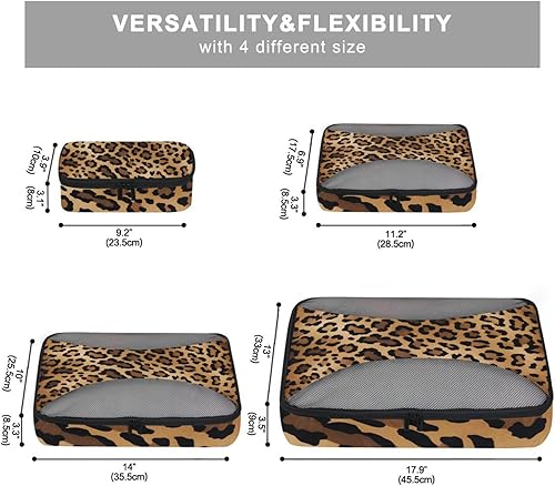 Miniatura 2 de Juego de 4 cubos de equipaje de viaje, con estampado de piel de animal de leopardo, bolsas organizadoras de equipaje de mano, bolsa