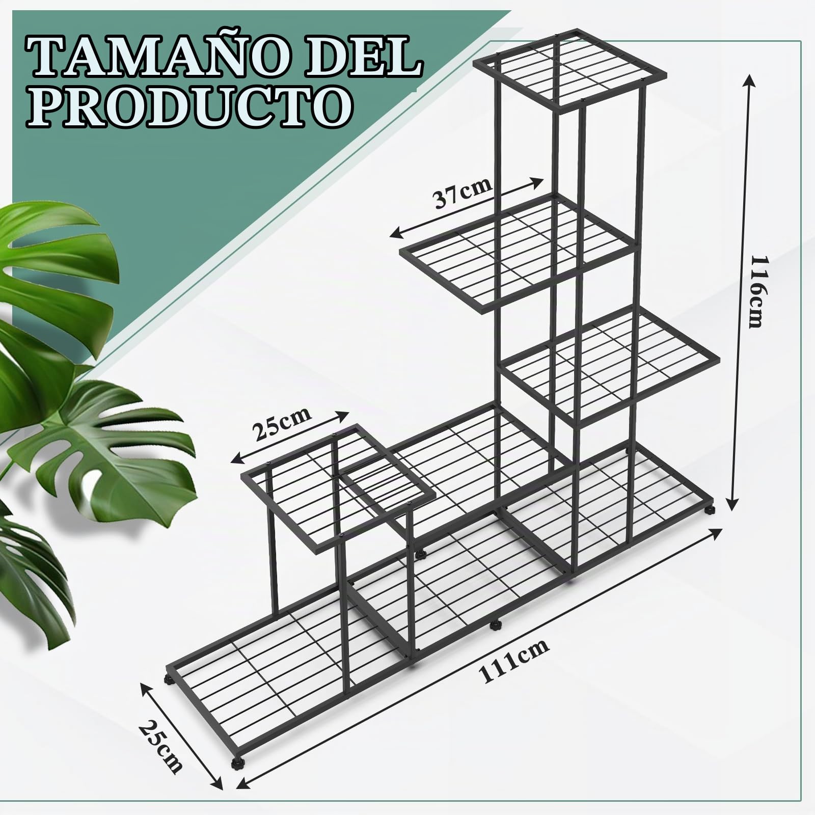 CPROSP Soporte para Plantas de Interior y Exterior de Metal Negro | Estantería para Plantas con 4 Niveles; Soporte para Macetas de Flores para Terraza, Jardín; Sala de Estar; Balcón Dormitorio