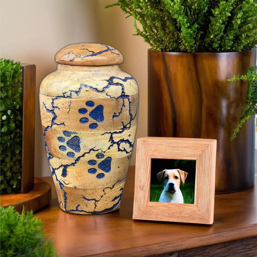Prime Art Wooden Urn for Dog Wooden Pet urn Cremation Urn for pet Urns for Dogs Ashes Wooden Pet Urn Box Small Wooden urn (Large (130 LBS), Paw Path Eternal Urn)