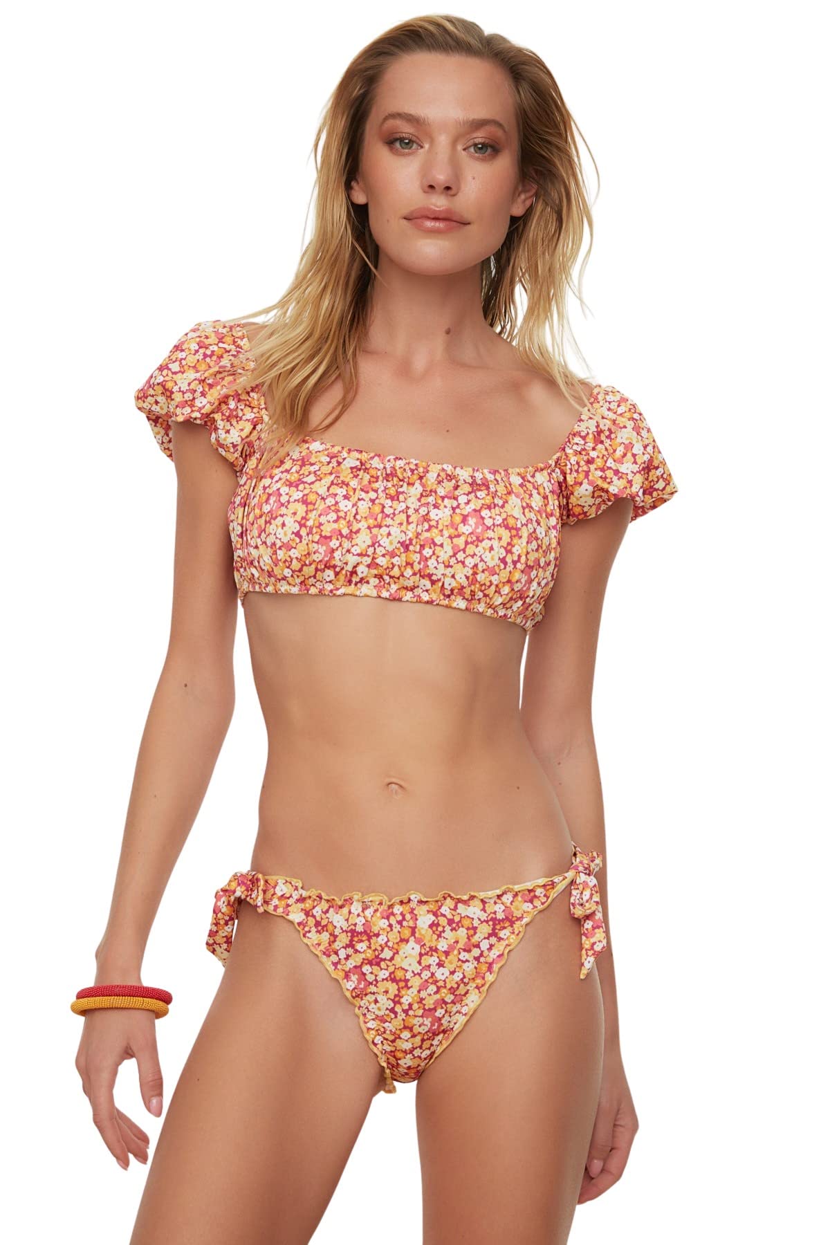 Trendyol Women's Normal Waist Trotter Bikini Bottom, Pink, 34, 90% Polyester 10% Elastane, TBESS22BA0129