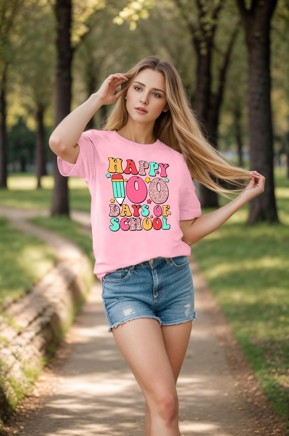 100 Days of School Shirt Women 100th Day of School Teacher Tshirt Funny Back to School Prints Tees - Image 2