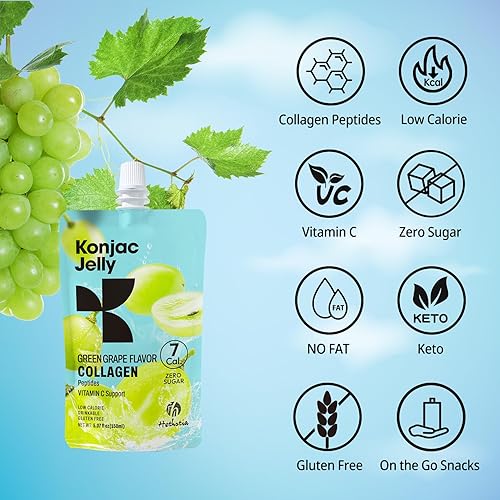 Miniatura 2 de Hethstia Konjac Jelly sabor a uva verde, 10 bolsas, gelatina de uva bebible con péptidos de colágeno, 7 Kcal, sin azúcar, sin gluten, keto, vegano