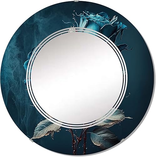 Rosa azul y blanco II - Espejo de tocador, espejos de baño, espejos de pared para sala de estar, dormitorio, espejo redondo - Grande 24 x 24 pies,