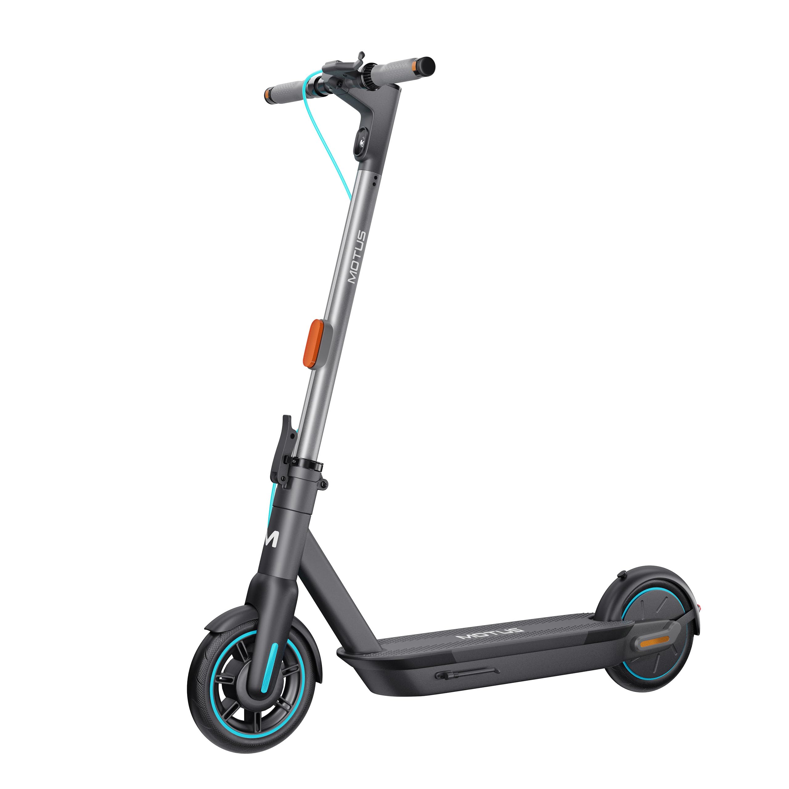 Trottinette Électrique Adulte Pliable 350W Motus Scooty 10 Gen 5 – Batterie 36V 15Ah, Autonomie 65 km, Roues 10", Clignotants LED, Régulateur de Vitesse, Écran LCD, Gris-Turquoise