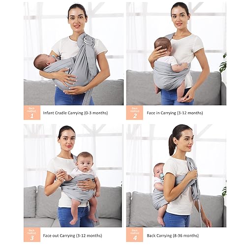Miniatura 3 de Portabebés con anillo para bebés, portabebés para recién nacidos a niños pequeños, ergonómico y cómodo para bebés recién nacidos, suave y ajustable