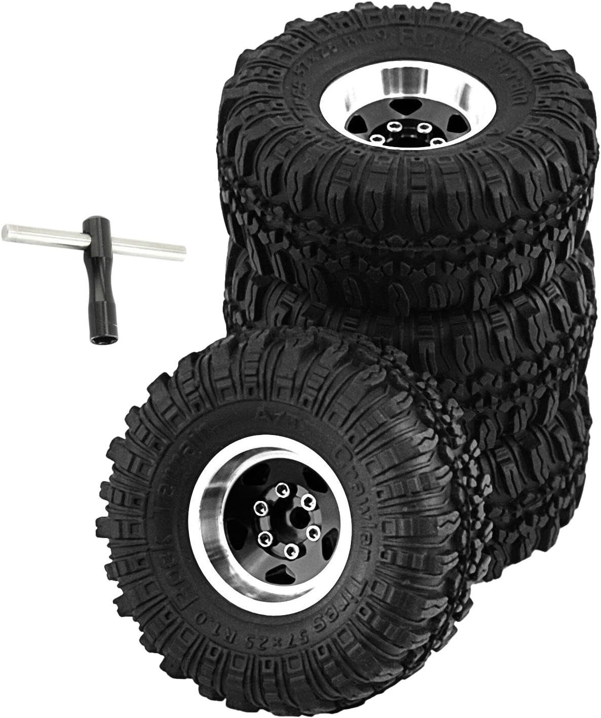 kowaku 4 Pieces RC Hobby Car Upgrade Tires with Wheel Rim RC Wheels and Tires for 1:18 Scale RC Truck Car Accessory Climbing Car, Black