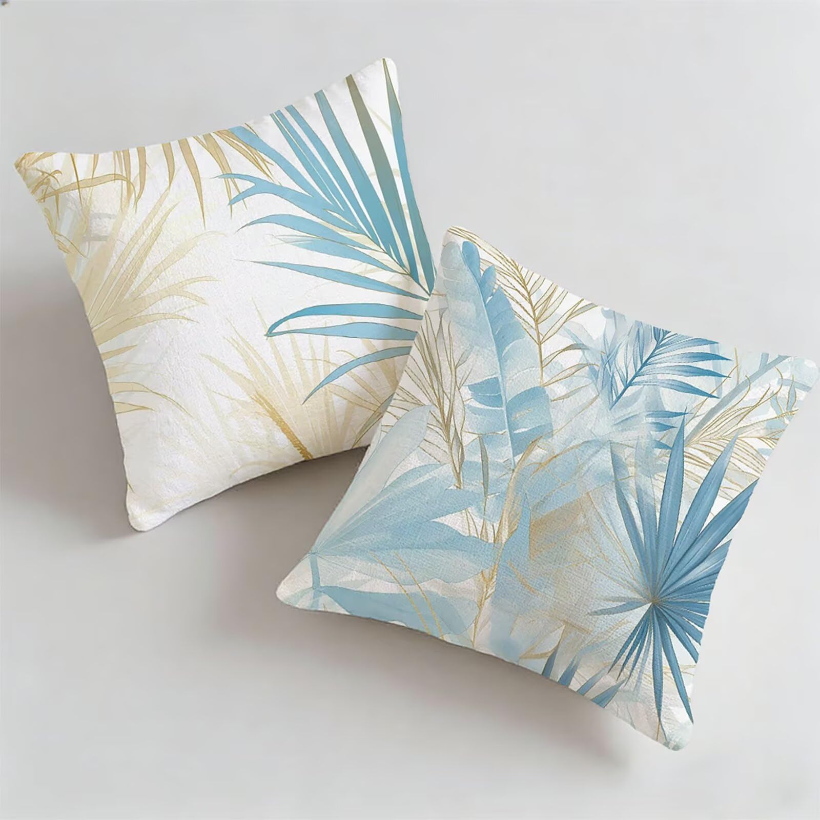 Housse de coussin exterieur impermeable 55x55 vert feuilles tropicales premium