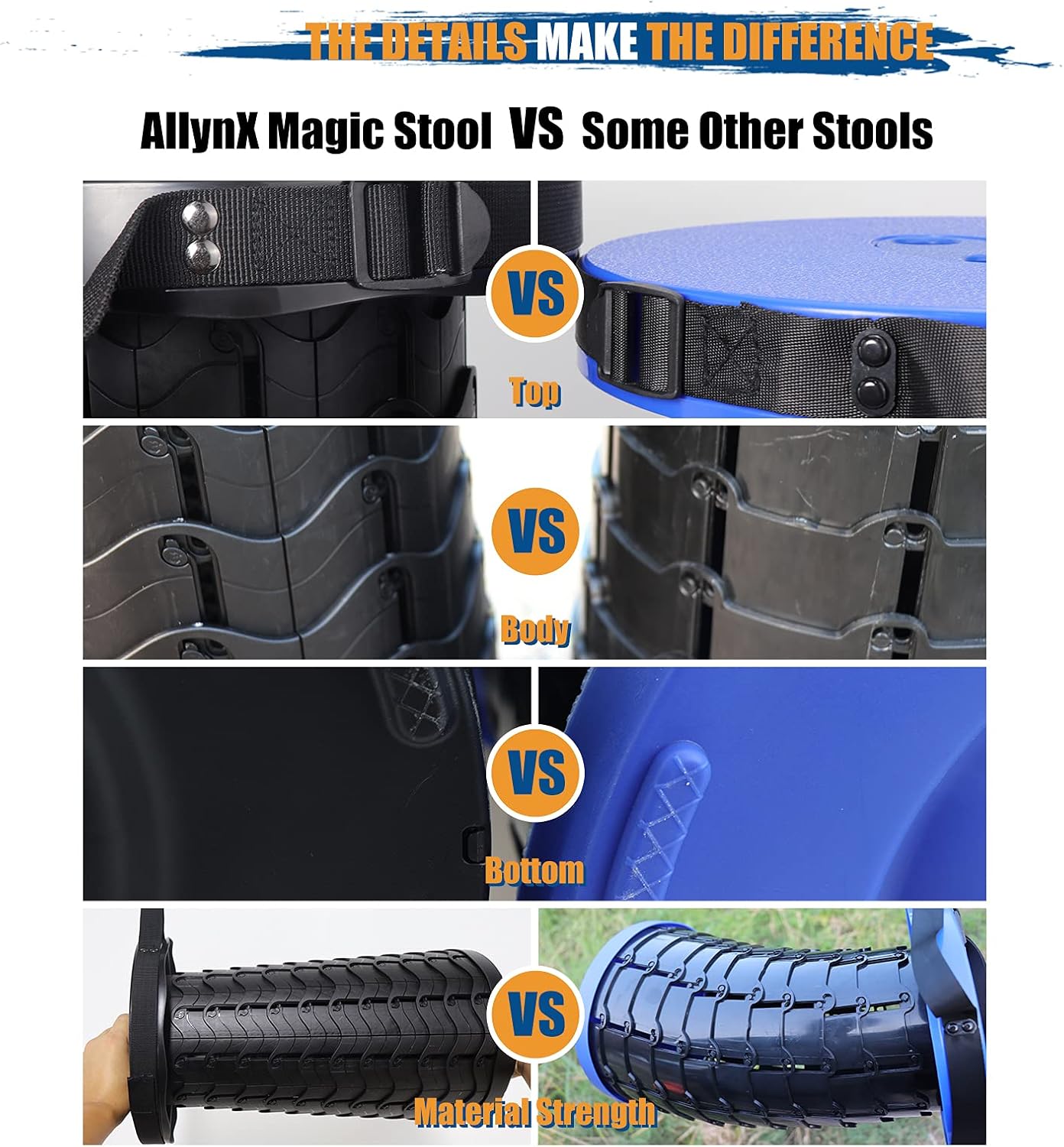 Adjustable Telescopic Folding Stool, Allynx Upgraded Portable Retractable Telescoping Collapsible Seat Lightweight and Sturdy, Suitable for Adults Camping Fishing Hiking Travel Outdoor,2 Pack Black : Sports & Outdoors