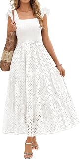 Lazysmile Womens Sleeveless Hollow Out Eyelet Summer Boho Maxi Dress