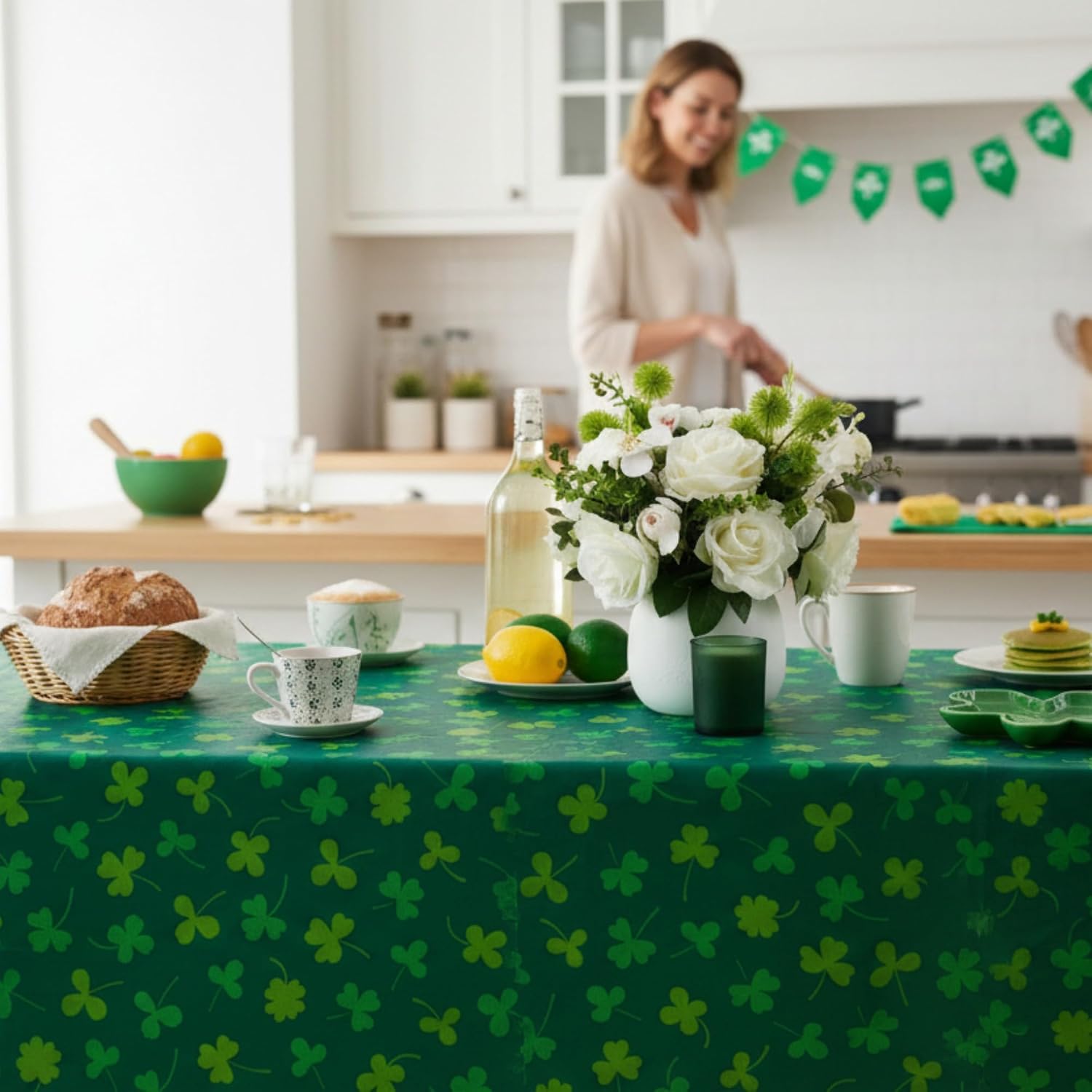 St. Patrick's Day Vinyl Flannel Backed Tablecloth, Dark Shamrock, 52x70" image 3