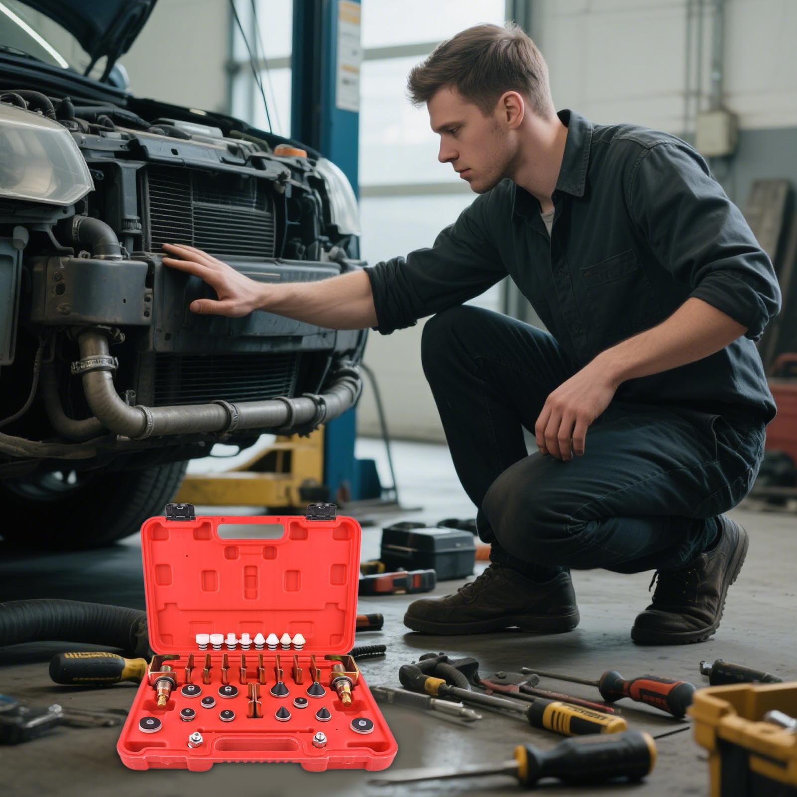 Kit Reparación Fugas Aire Acondicionado Coche Mantenimiento Portátil para | Probador AC Coche Mantenimiento HVAC, Refrigeración Industrial, Pruebas Presión Radiad