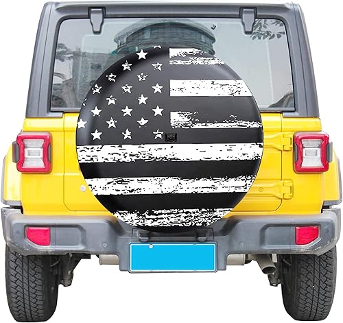 Miniatura 2 de Cubierta de neumático de repuesto con bandera estadounidense negra y blanca con agujero de cámara de respaldo para Wrangler JL