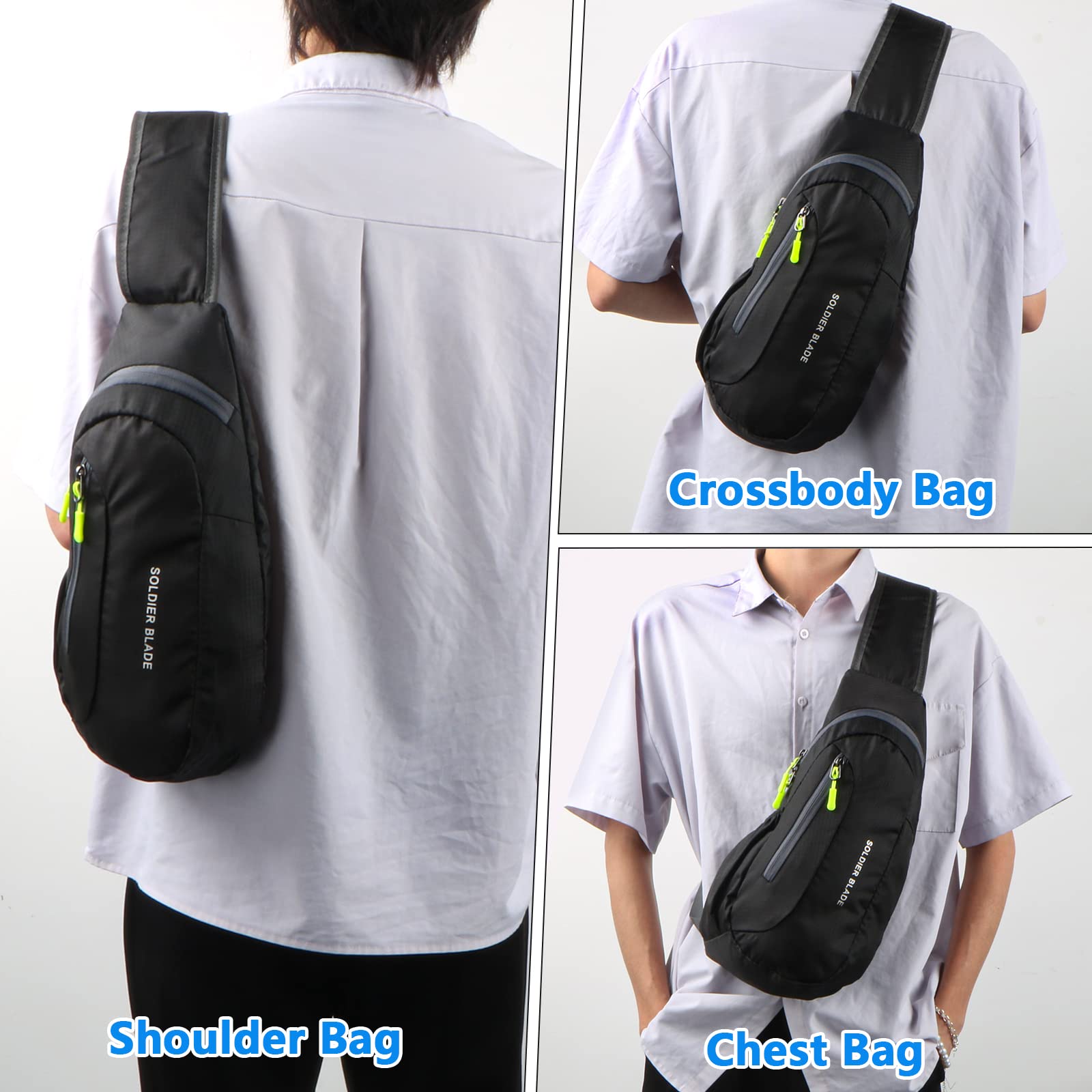 Sac de Poitrine Homme Bandoulière Léger Étanche Sling Petit Sac à Dos pour Randonnée Cyclisme Camping Voyager en Plein Air - Noir