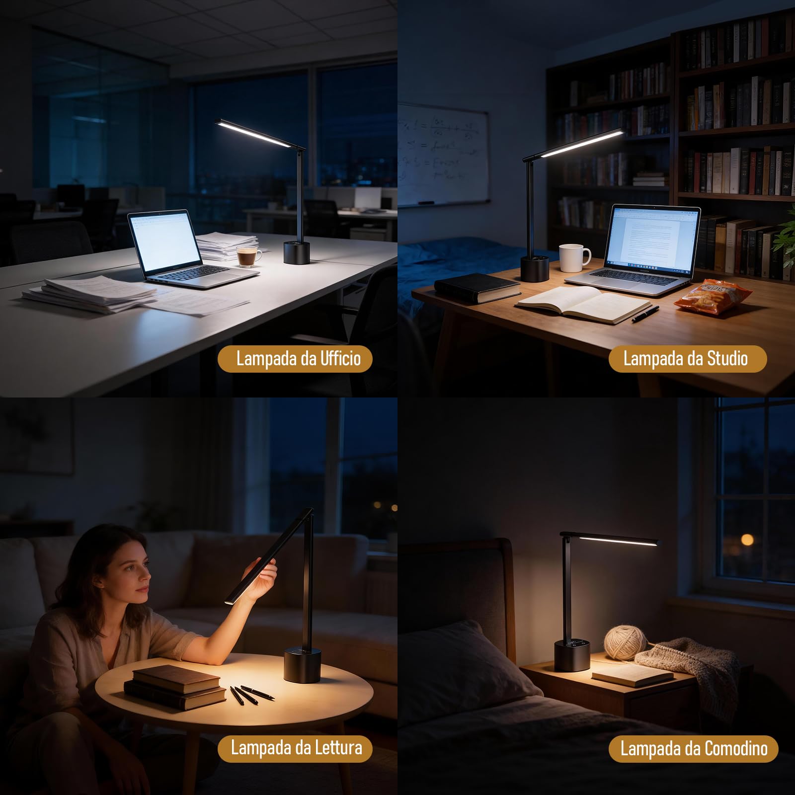 Jeebel Lampada Scrivania Wireless, 5000mAh Batteria LED Desk Lamp con Touch Dimmerazione Continua, 3 Temperature Colore, Angolo di Illuminazione Regolabile 180°, Portatile Luce Scrivania per Ufficio