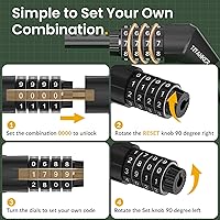 Vista 6 de Cable de Candado para Bicicleta Titanker, 4 Pies, Candado de Cable para Bicicleta Básico, Autoenrollable, Combinación para Candado de Bicicleta