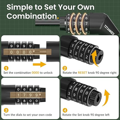 Miniatura 6 de Titanker Cable de bloqueo de bicicleta, bloqueo de cable de bicicleta de 4 pies, bloqueo de bicicleta autoenrollable básico para niños, combinación